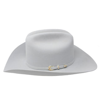 Side view of Larry Mahan 6X Real Western Hat in Platinum showing sleek fur felt and curved brim.