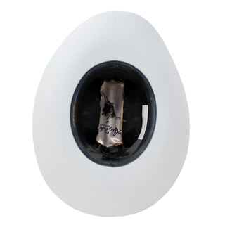 Interior view of Larry Mahan 6X Real Hat showing satin lining and leather sweatband.