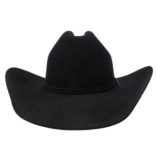 Front view of 10X Jerarca Black Hat highlighting craftsmanship and structured shape.