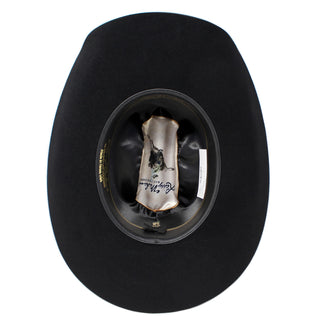 Interior of Larry Mahan 10X Jerarca Hat showing satin lining and leather sweatband.