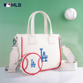 MLB Los Angeles Dodgers Team Tote/Crossbody with Baseball Coin Pouch - Beige