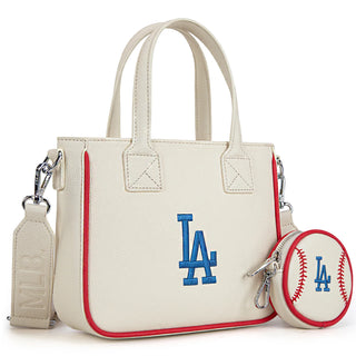 MLB Los Angeles Dodgers Team Tote/Crossbody with Baseball Coin Pouch - Beige