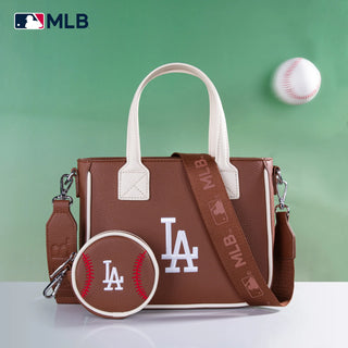 MLB Los Angeles Dodgers Team Tote/Crossbody with Baseball Coin Pouch - Brown