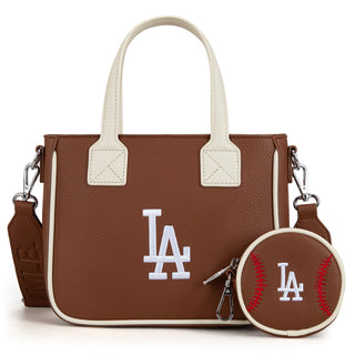 MLB Los Angeles Dodgers Team Tote/Crossbody with Baseball Coin Pouch - Brown