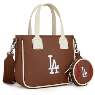 MLB Los Angeles Dodgers Team Tote/Crossbody with Baseball Coin Pouch - Brown