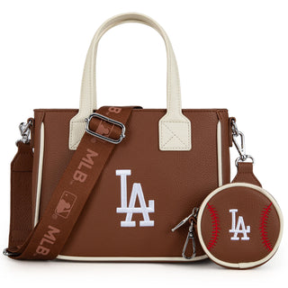 MLB Los Angeles Dodgers Team Tote/Crossbody with Baseball Coin Pouch - Brown