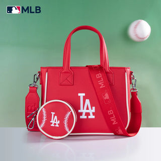 MLB Los Angeles Dodgers Team Tote/Crossbody with Baseball Coin Pouch - Red