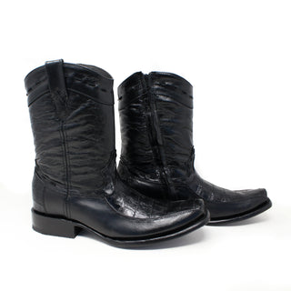 "Manuel" Artillero Imitation Caiman Belly Narrow Square Toe Boot- Black