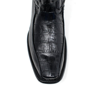 "Manuel" Artillero Imitation Caiman Belly Narrow Square Toe Boot- Black