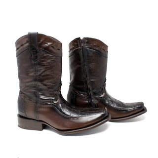 "Manuel" Artillero Imitation Caiman Belly Narrow Square Toe Boot- Brown