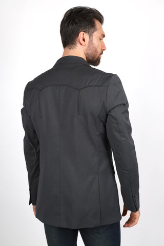 Platini Men's Black Western Sport Coat w/ Elbow Patch - Charcoal