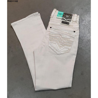 Platini men’s slim bootcut jeans in beige with detailed triple-stitch design and embroidered back pockets, featuring a modern western look
