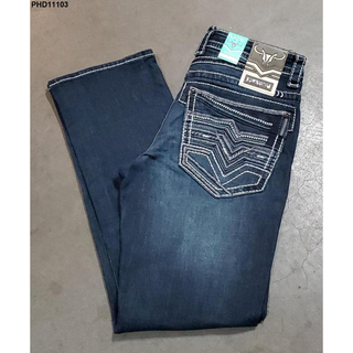 Platini men’s slim bootcut jeans in black with detailed triple-stitch design and embroidered back pockets, featuring a modern western look