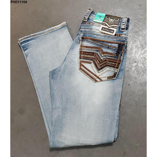 Platini men’s slim bootcut jeans in Light Blue with detailed triple-stitch design and embroidered back pockets, featuring a modern western look