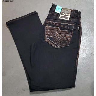 Platini men’s slim bootcut jeans in black with detailed triple-stitch design and embroidered back pockets, featuring a modern western look