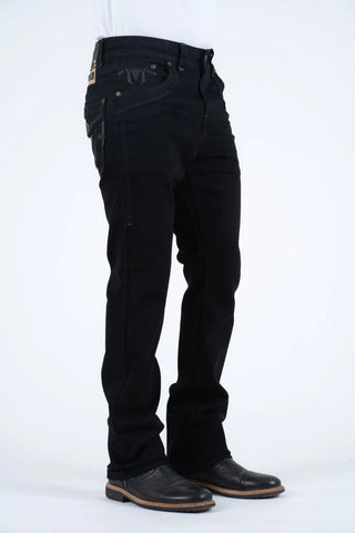 Platini Men's Dirty Jet Black Slim Boot Cut Jeans
