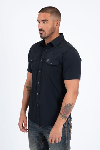 Mens "PERFORMANCE" Western Short Sleeve Shirt- Black