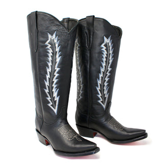 Pair of Ranchers Women’s Black Leather Knee-High Snip Toe Cowboy Boots