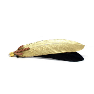 Real Double Feather with Cactus Hat Accent- Gold & Black