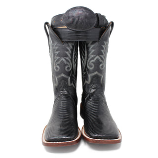 Ranchers Black Tegu Lizard Square Toe Cowboy Boots