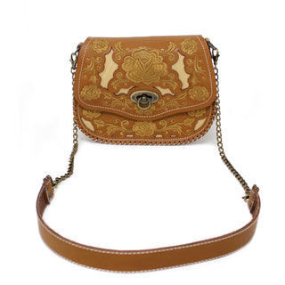 Floral Stitched Cross Body Bag - Honey