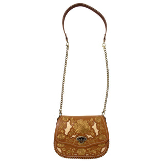 Floral Stitched Cross Body Bag - Honey