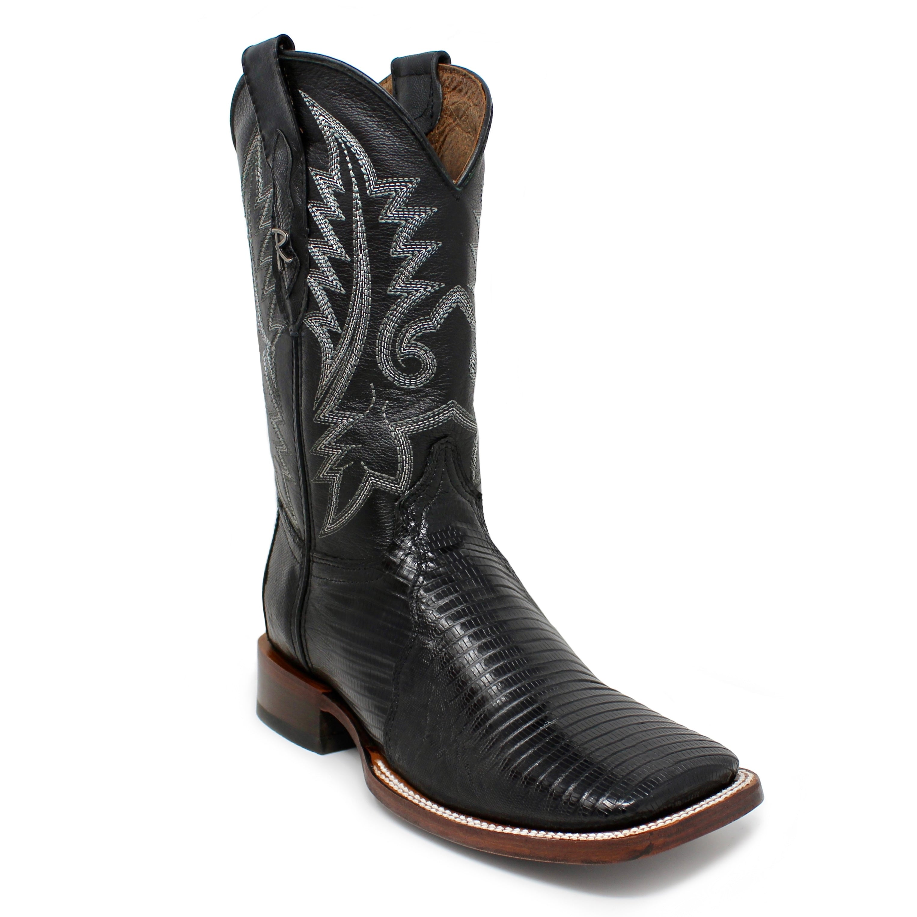Los Altos Black Snip Toe Lizard Teju Western Cowboy Boots – Men's EE Wide, Handmade