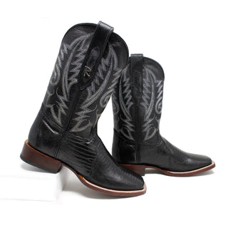 Ranchers Black Tegu Lizard Square Toe Cowboy Boots