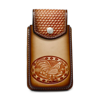 Leather Rooster Cell Phone Case- Natural