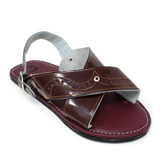 Men’s leather Mexican huarache sandals with open toe, decorative perforations, contrast stitching and adjustable back strap