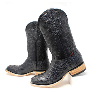 Artillero Caiman Print Square Toe Cowboy Boot- Black