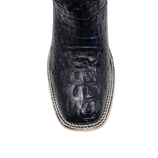 Artillero Caiman Print Square Toe Cowboy Boot- Black