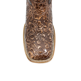 Artillero Tooled Print Square Toe Cowboy Boot- Brown