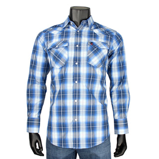 Bandoleros Western Cowboy Plaid Shirts - Blue & White