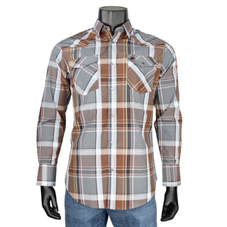 Bandoleros Western Cowboy Plaid Shirts - Gray & Brown