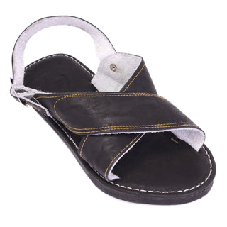 Men's handmade black leather Mexican sandals featuring adjustable heel strap and genuine leather cross-strap design