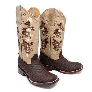 Mexcal Brown Petatillo Square Toe Cowgirl Boots