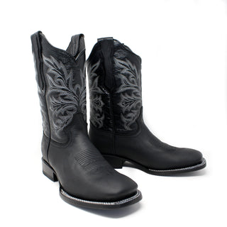 "Chava" Artillero Square Toe Cowboy Boot- Crazy Black