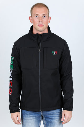 Mens Softshell Water-Resistant Jacket with Mexico Embroidery - Black
