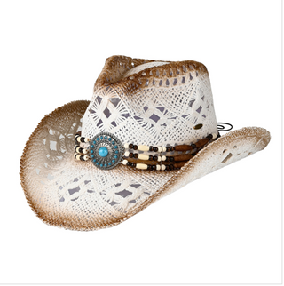 Cowboy Hat With Woven Vegan Suede & Stud Band -Ivory