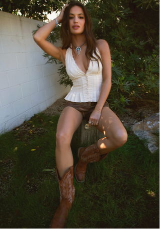 Alana Chiffon Halter Top With Open Back Design -Ivory
