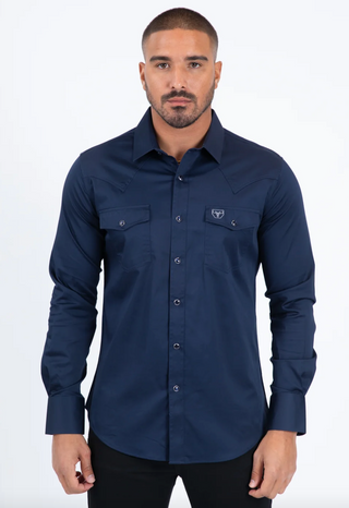 Platini Men's Modern Fit Snap Navy Dress Shirt