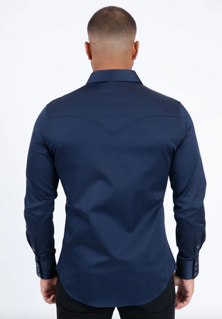 Platini Men's Modern Fit Snap Navy Dress Shirt