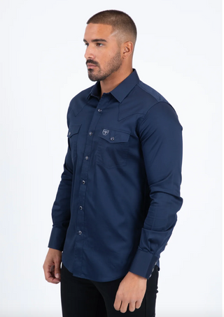 Platini Men's Modern Fit Snap Navy Dress Shirt
