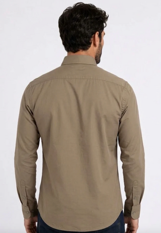 Platini Men's Single Pocket Logo Modern Fit Stretch Dress Shirt - Brown