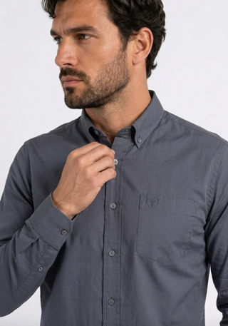 Platini Men's Single Pocket Logo Modern Fit Stretch Dress Shirt - Charcoal