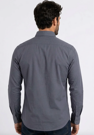 Platini Men's Single Pocket Logo Modern Fit Stretch Dress Shirt - Charcoal