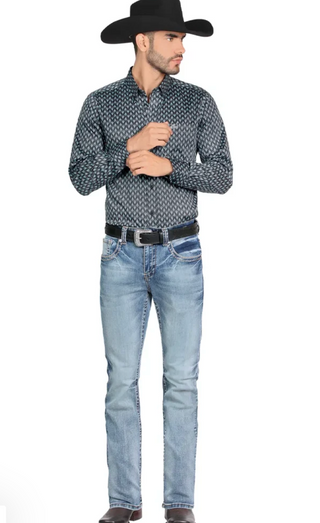 Montero Men’s Modern Bootcut Western Jeans - Light Blue