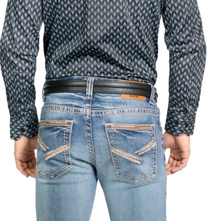 Montero Men’s Modern Bootcut Western Jeans - Light Blue
