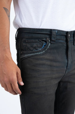 Platini Slim Bootcut Triple Stitch Denim Jeans- Black Washed